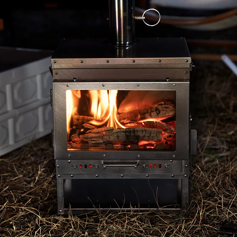 Camping Firewood Stove stainless steel Folding Portable Brazier Tent Wood Heater Furnace with Chimney Outdoor Ultralight Burner