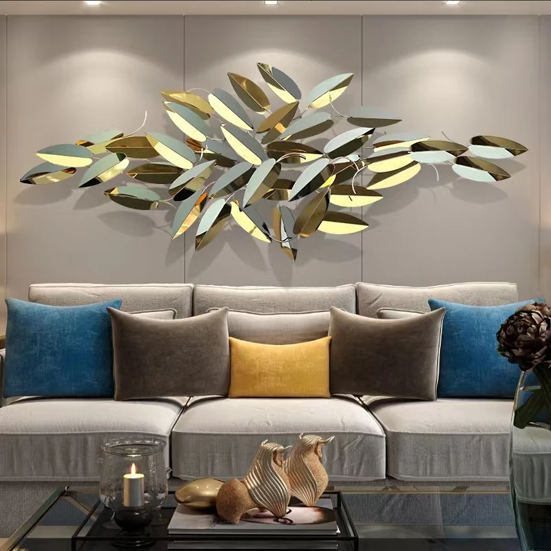 143x61CM High Gloss Gold leaf Light Luxury Metal Wall Decoration for Living Room Sofa & Porch Iron Wall Hanging Spring Format