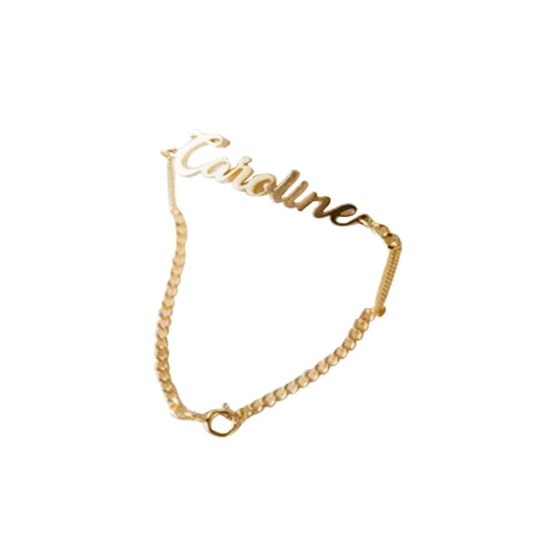 IVANDA  14K  Personalized Gold Letter Name Cuba Chain Bracelet Gold Stainless Steel Custom Name