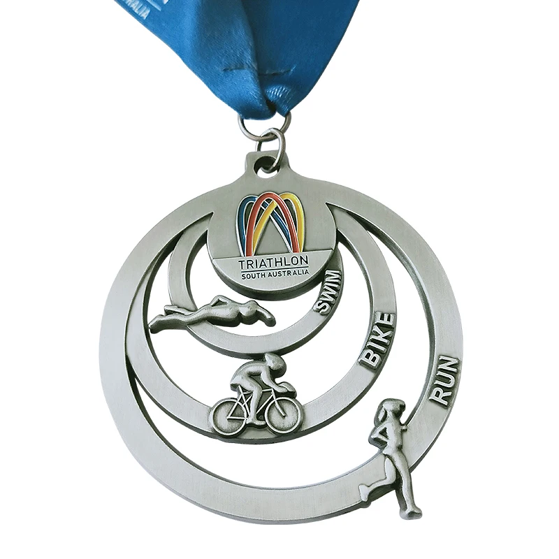 Gold Medal 3D Finisher Medallion Mountain Bike Cycling Medal Brass Gold Silver Swim Swimming Medal with Ribbon