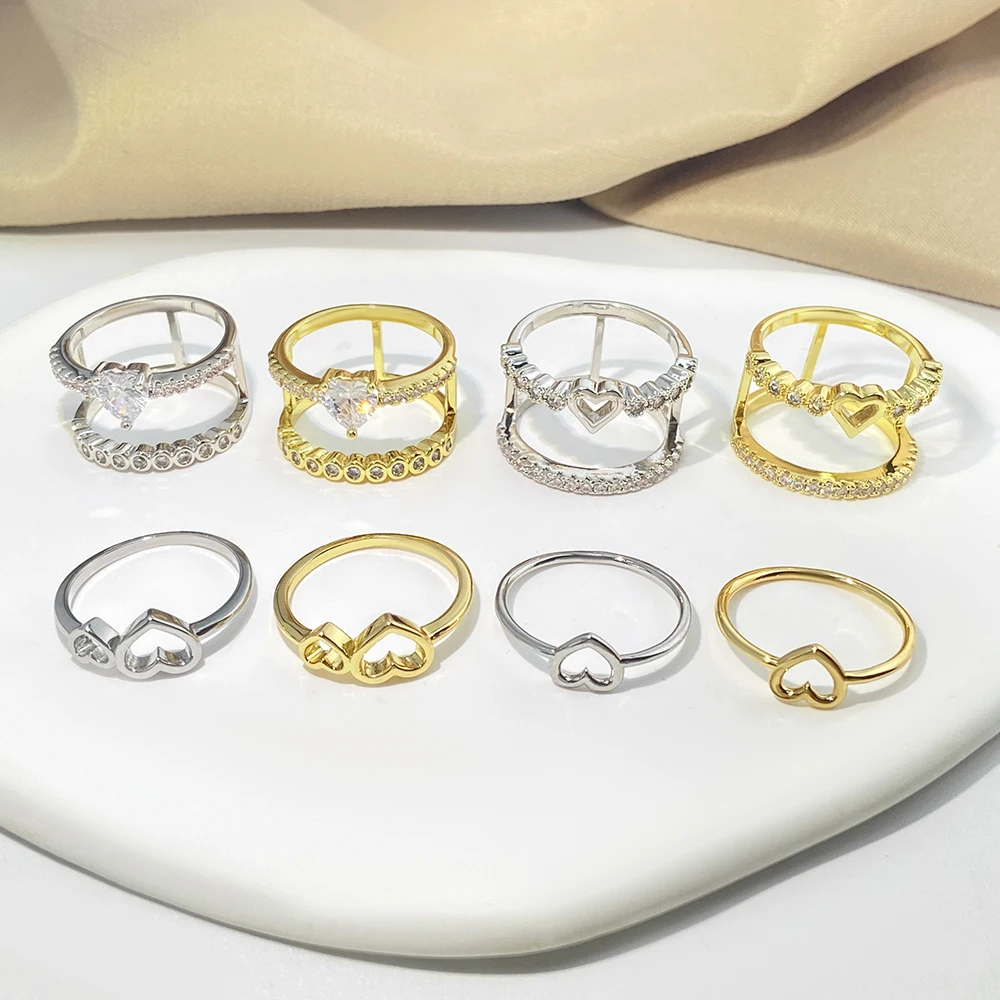 foxi Fashion trendy fashion jewelry cheap minimalist cute wholesale 2024 gold plated heart double ring