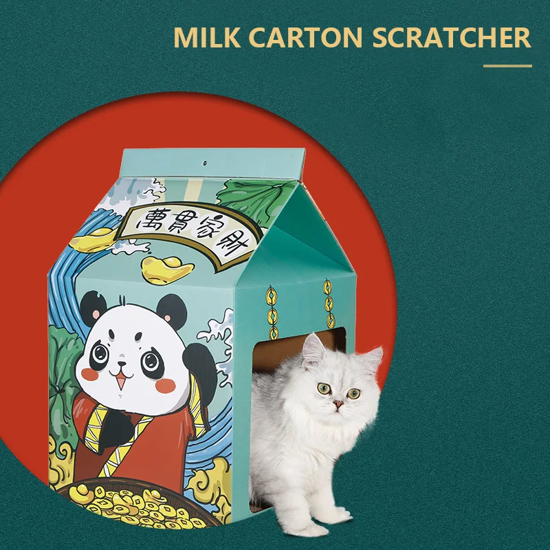 Cat Scratcher House Toy Milk Carton Scratching Lounge Bed Kitten Claw Board Closed Milk Home Corrugated Nail Scraper Gatos Litte