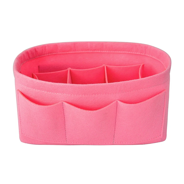 Multi-pockets Purse Organizer Insert Widely Application Felt Bag Organizer with Metal Zipper Handbag & Tote Shaper For Handbag