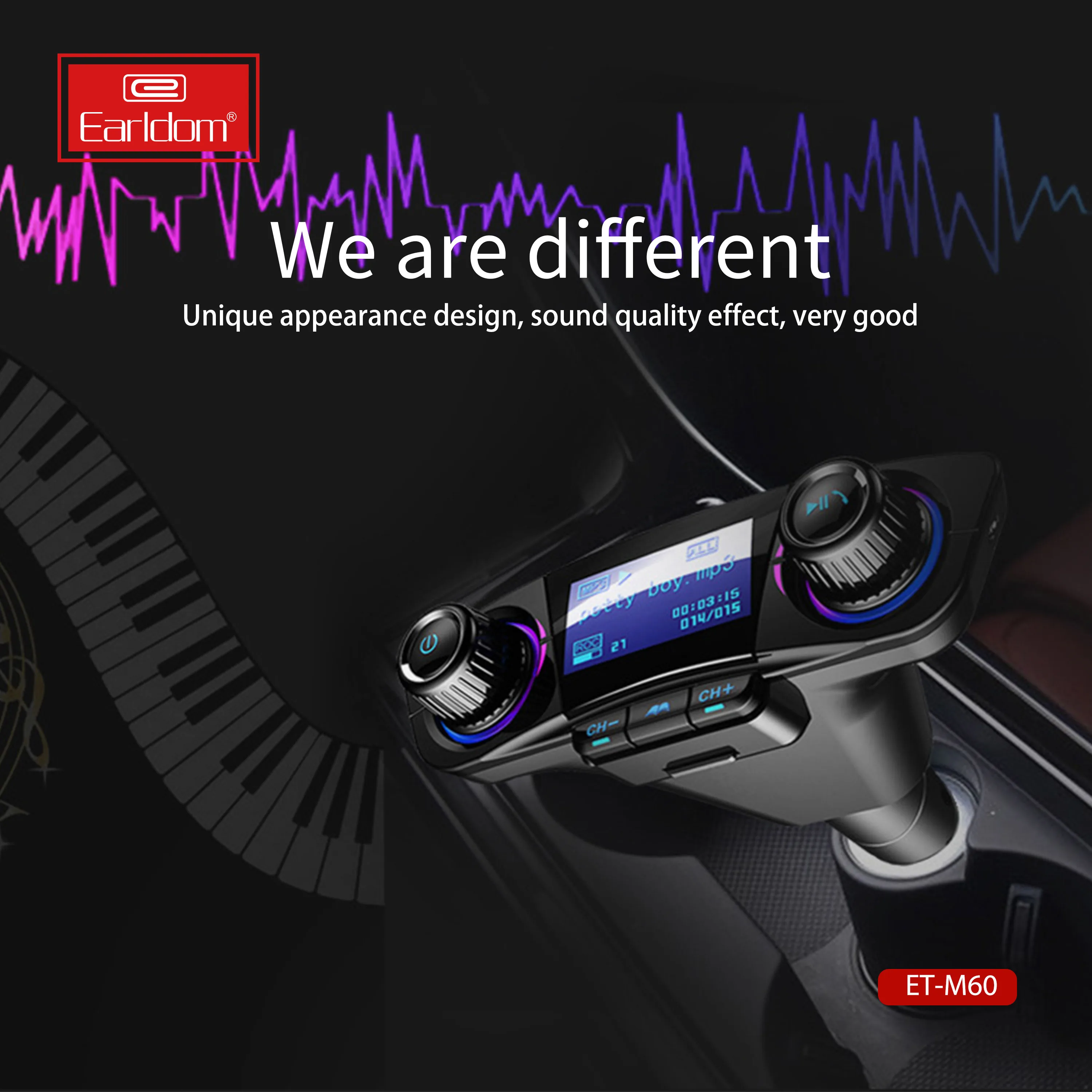 Earldom BT FM Transmitter Wireless Radio Adapter Car Kit with Dual USB Charging Car Charger MP3 Player Support TF