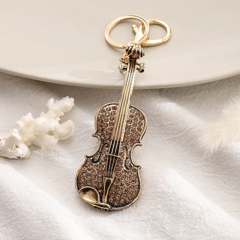 crystal rhinestone Guitar Keychain Cute Bass Keychain Mini Guitar Keyring Electric Guitar Key Holder Metal Key chains for Music