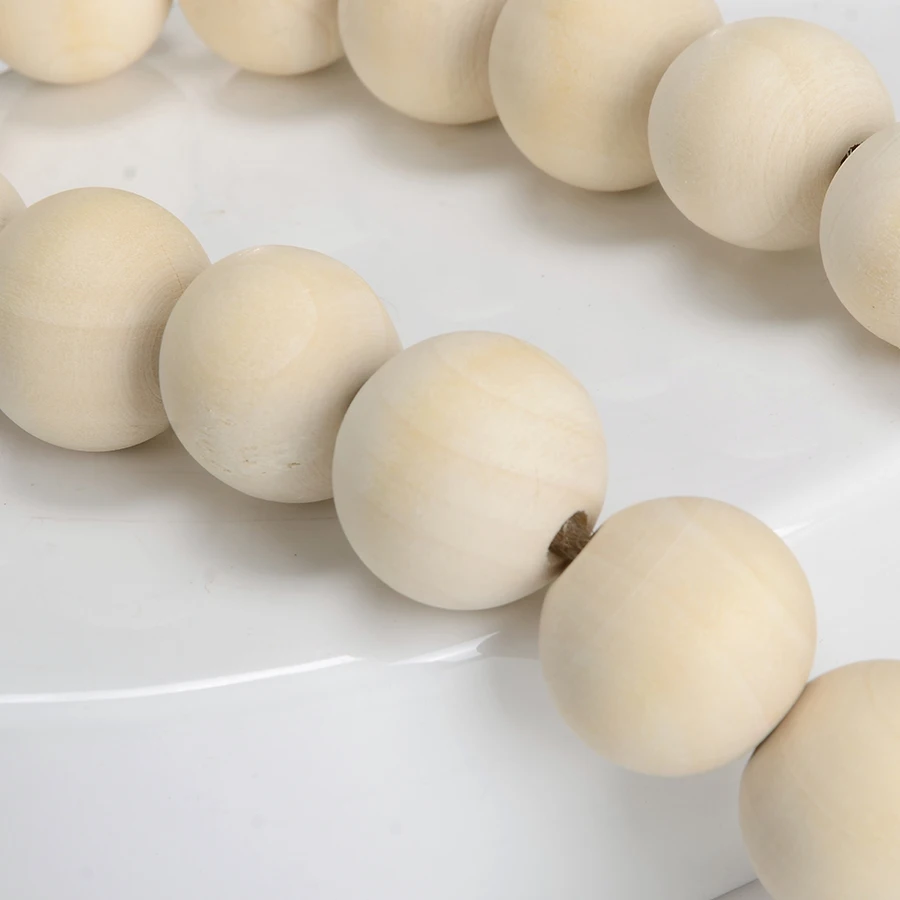 Boho Rustic Farmhouse Decorative Large Wood Beads Tassel Garland Door Knob Decorations Home Decor Wall Hanging Ornament