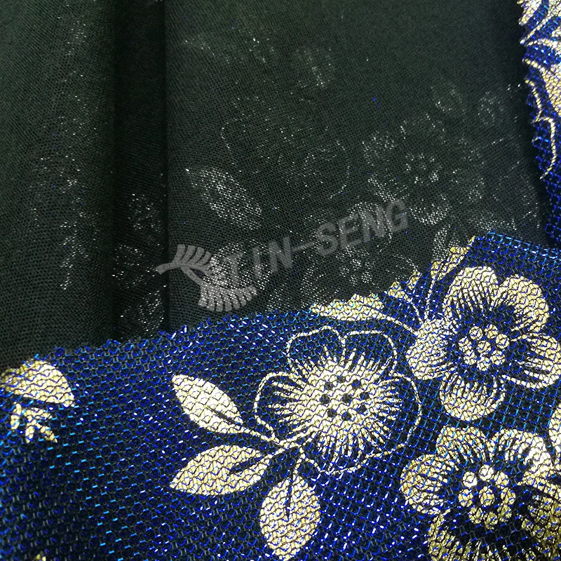 Royal Blue Foiled Metallic Bonding Fabric for Robes Tunic