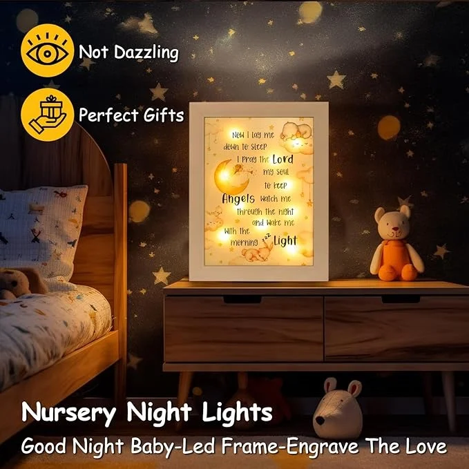Personalized Wooden Best Baby Baptismal Gifts Nursery Decor Light Frame Baby Shower Godparents Catholic Gifts for Kids