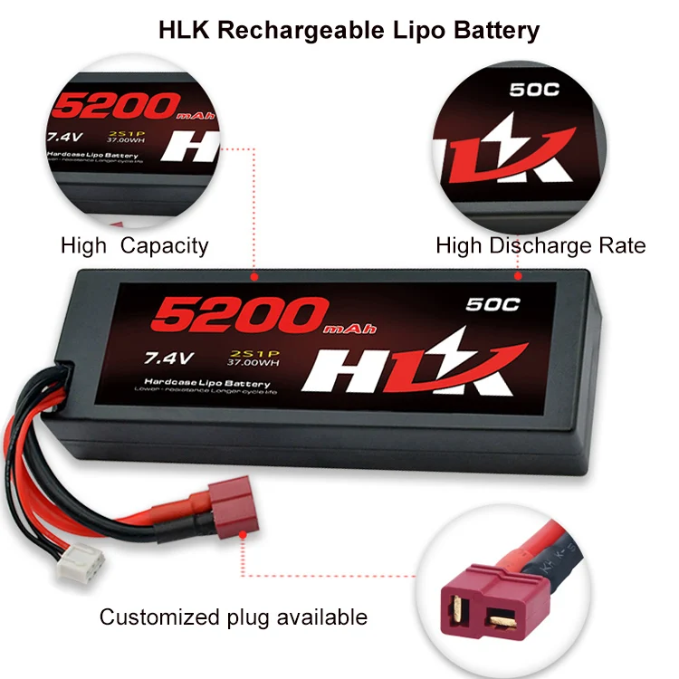 OEM factory  5200mAh 50C 7.4V RC Offroad Car Hard Case 2S1P Lipo Battery