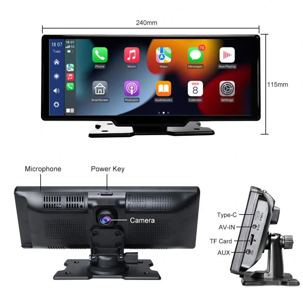 10.26 Inch Universal car radio Multimedia Player with Mirror Carplay Touch Screen Display Hd Front Camera Carplay