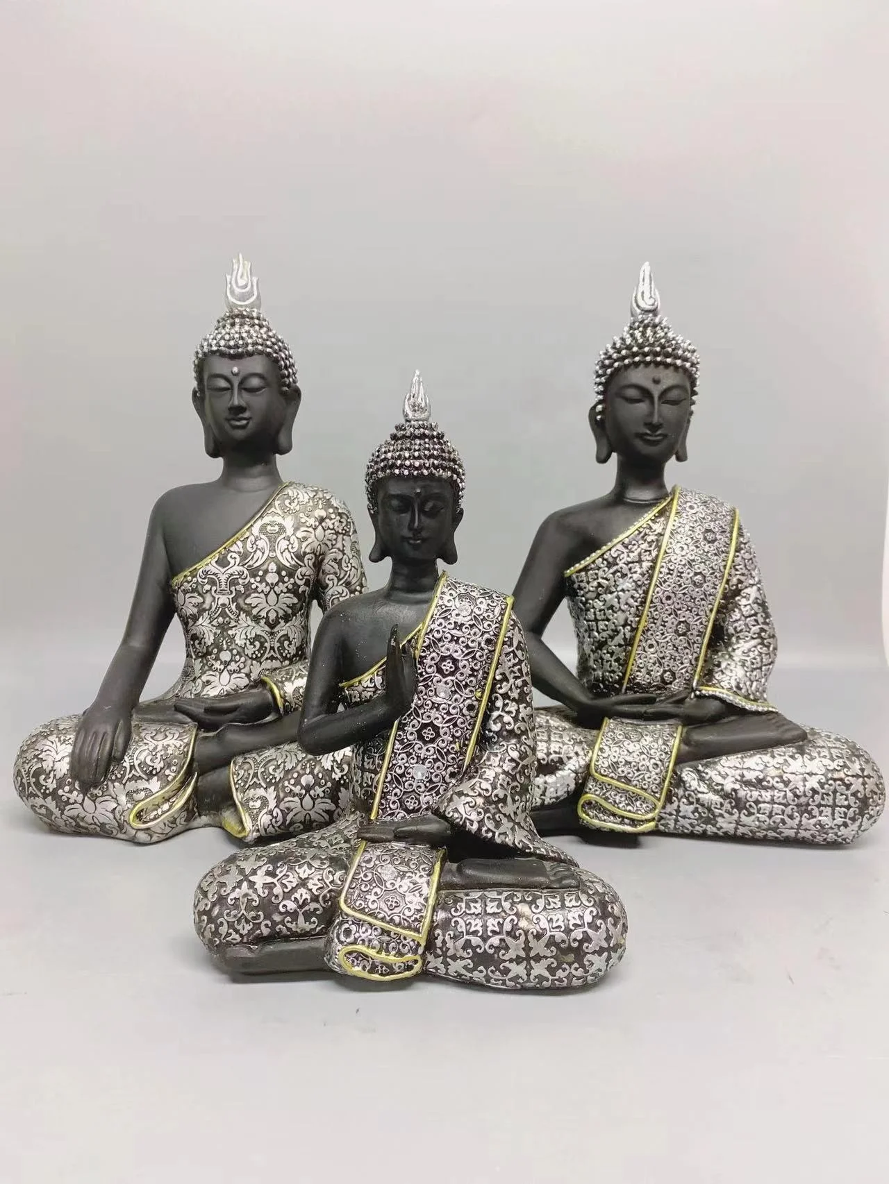 Custom Logo Polyresin Craft Set Sculpture Buddha Statue Decoration For Hotel Restaurant Decor