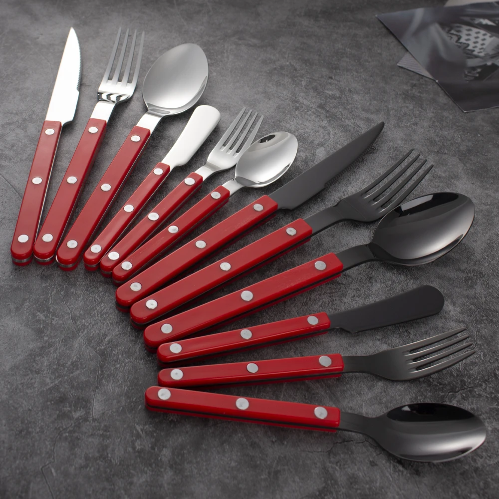 ABS Handle Stainless Steel 304 Cutlery Set Wholesale Knife Spoon Fork With Rivet Plastic Handle