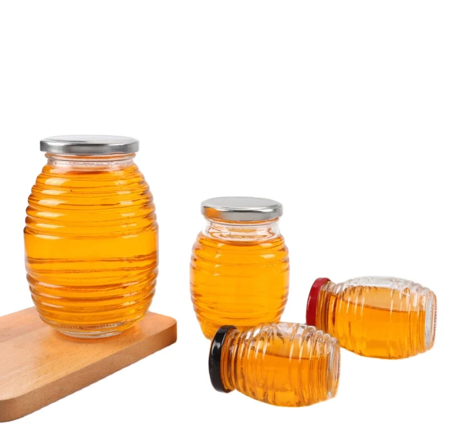 Flint Empty Glass Honey Jars 100ml 250ml 500ml 1000ml Jam Honey Jars Oval Shaped Wholesale