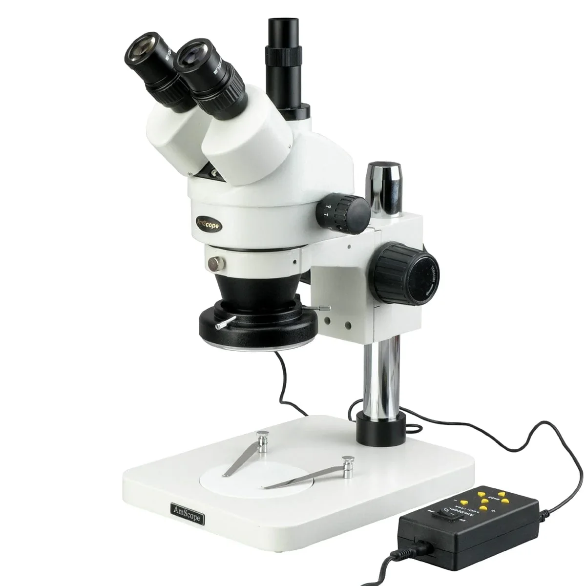 AmScope 3.5X-90X Trinocular Inspection Zoom Stereo Microscope with 144-LED 4-Zone Light