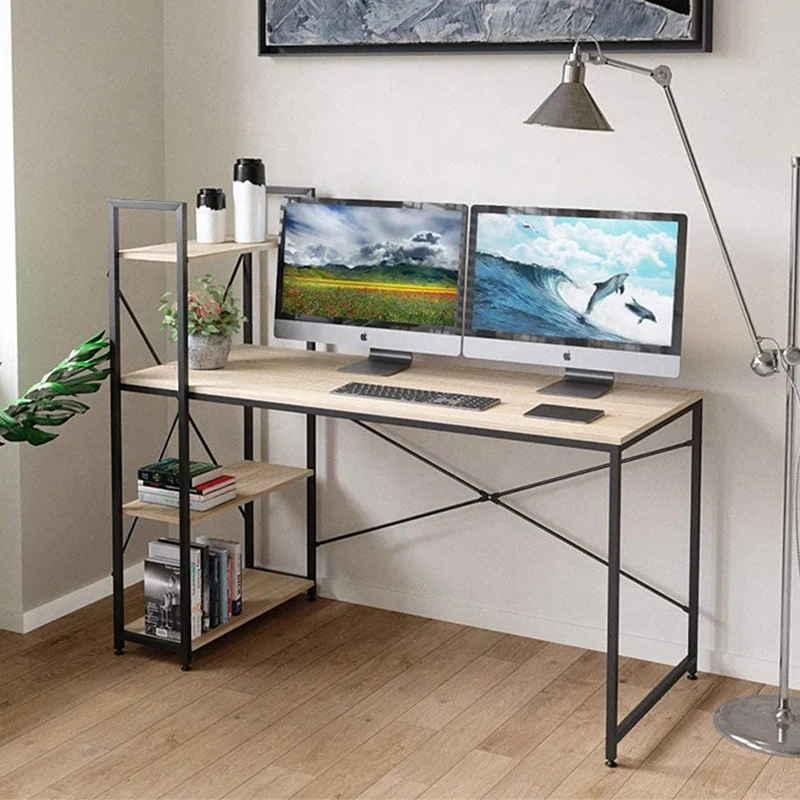  Large Size Corner School Office Modern Study Table Wood Storage Shelf Writing Saving Space for Home