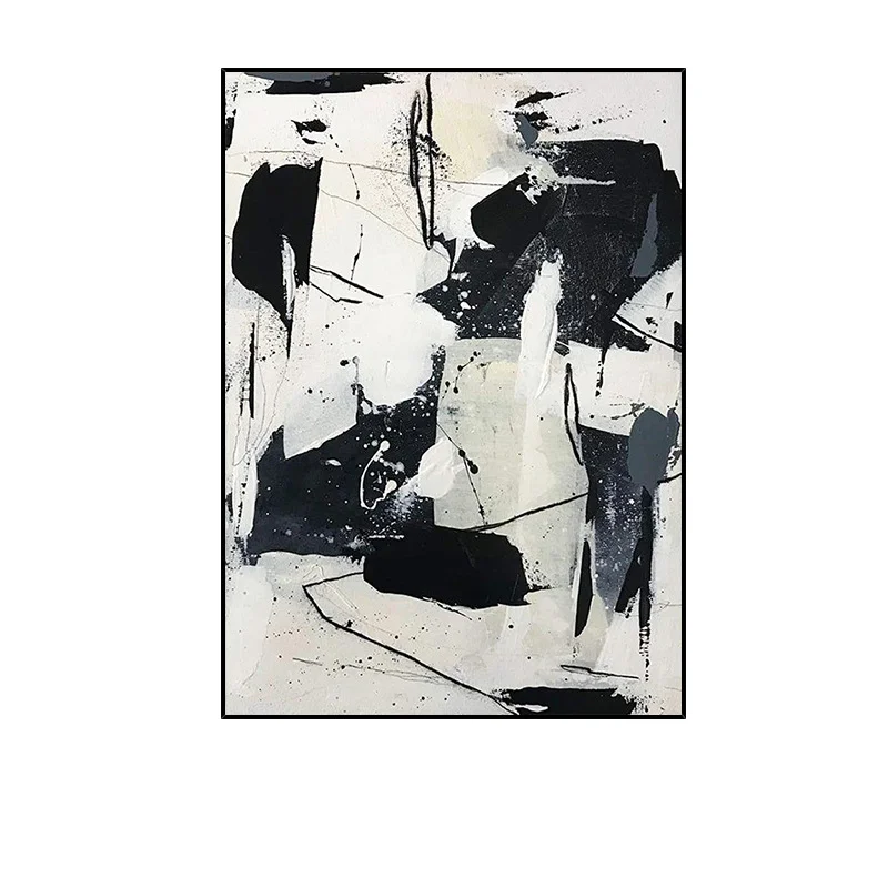 Handmade Black and White modern Abstract Design Wall Art hand painted Abstract Canvas Oil Painting for living room home decor