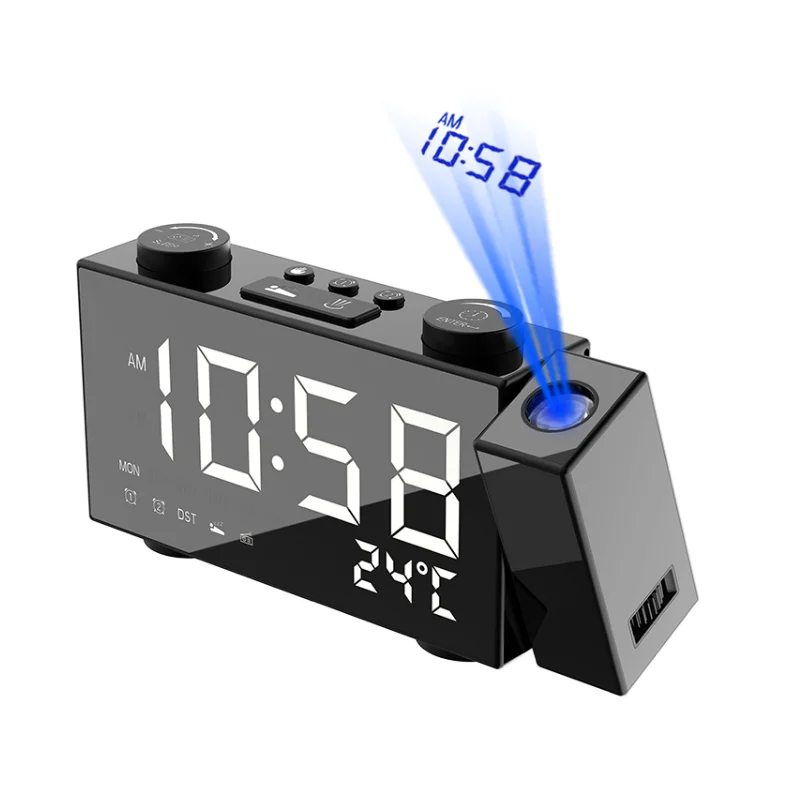 Новая форма USB Перезаряжаемый Цифровой Будильник FM-радио с зарядкой телефона и проекцией