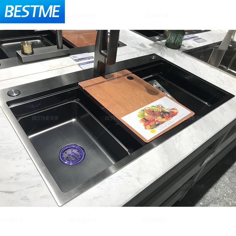 Wash Basin Big Single Bowl Sink kitchen SS 201/304 Gun Metal OptionStainless Steel sinkal Accessories Nano Black Kitchen Sink