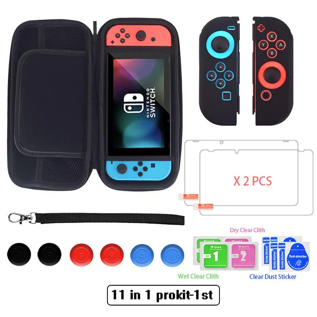 Защитное закаленное стекло HD 12 в 1 для Nintendo Switch + чехол переноски чехла сумки хранения NS с 6 силиконовыми