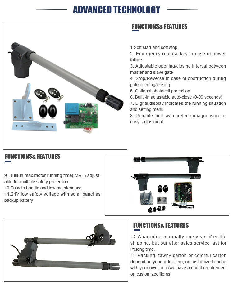 Professional Service Chisung Durable Heavy Duty 500kg*2 Automatic Dual Arms Swing Gate Opener AC/DC Motor Operator For Home