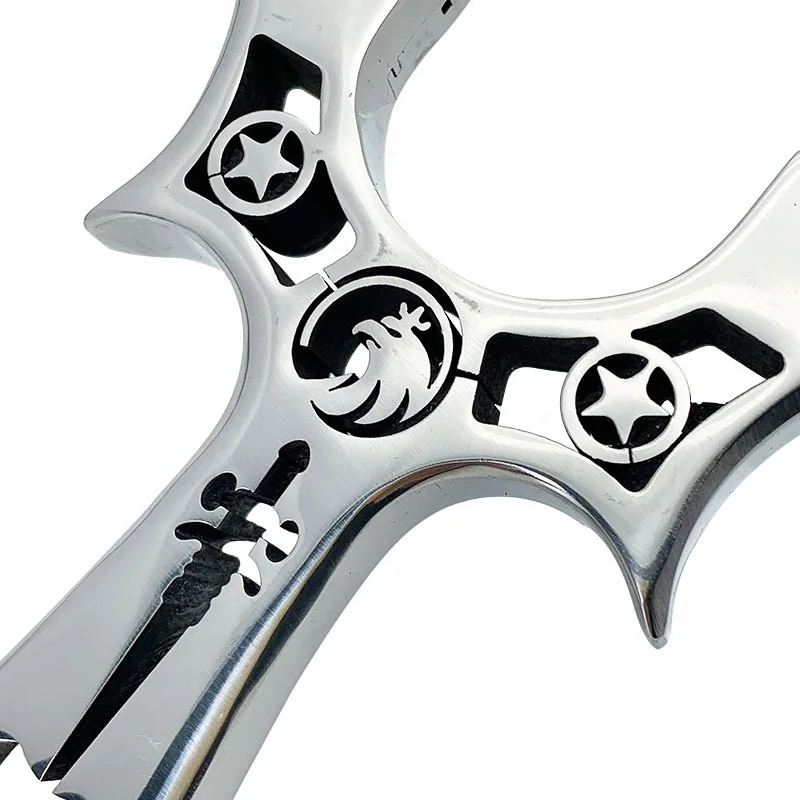 New Stainless Steel Slingshot Set With Flat Rubber Band Fish Shooting Carved Powerful Slingshot Set