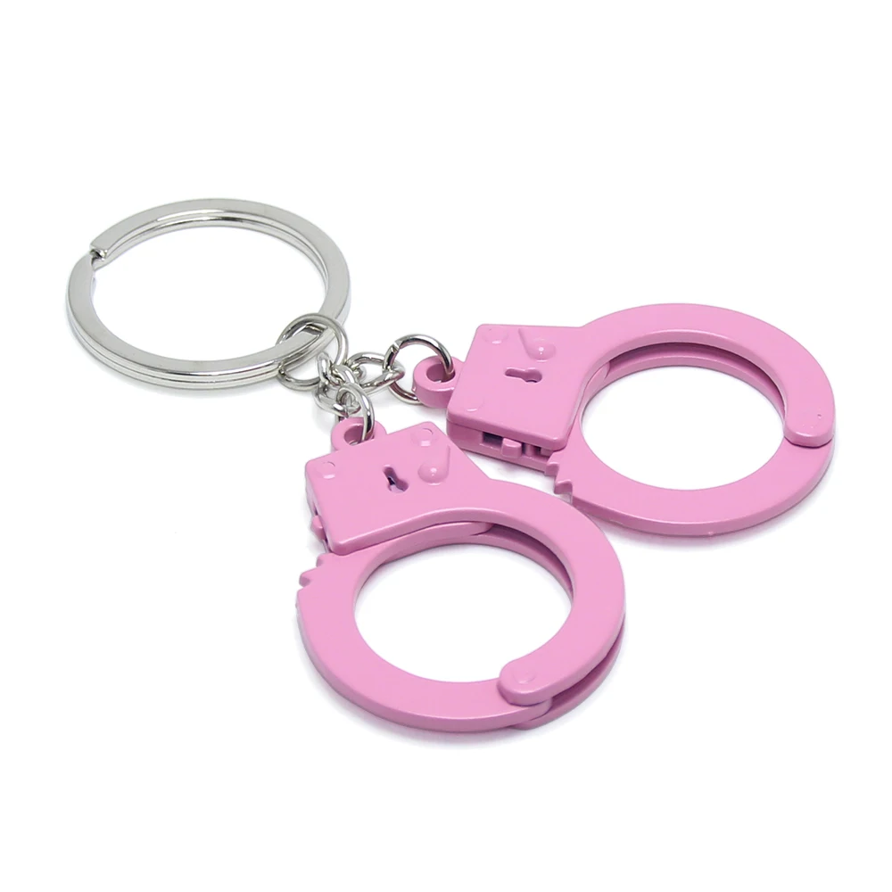 Pink Handcuff Keyring EDC Reduce Stress Decompression Anti Stress Finger Toys Adult Key Holder Metal Mini Handcuffs Keychain