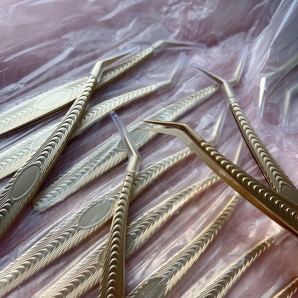 Custom Private Label 3d lash extension tweezers golden eyelash extensions tweezers