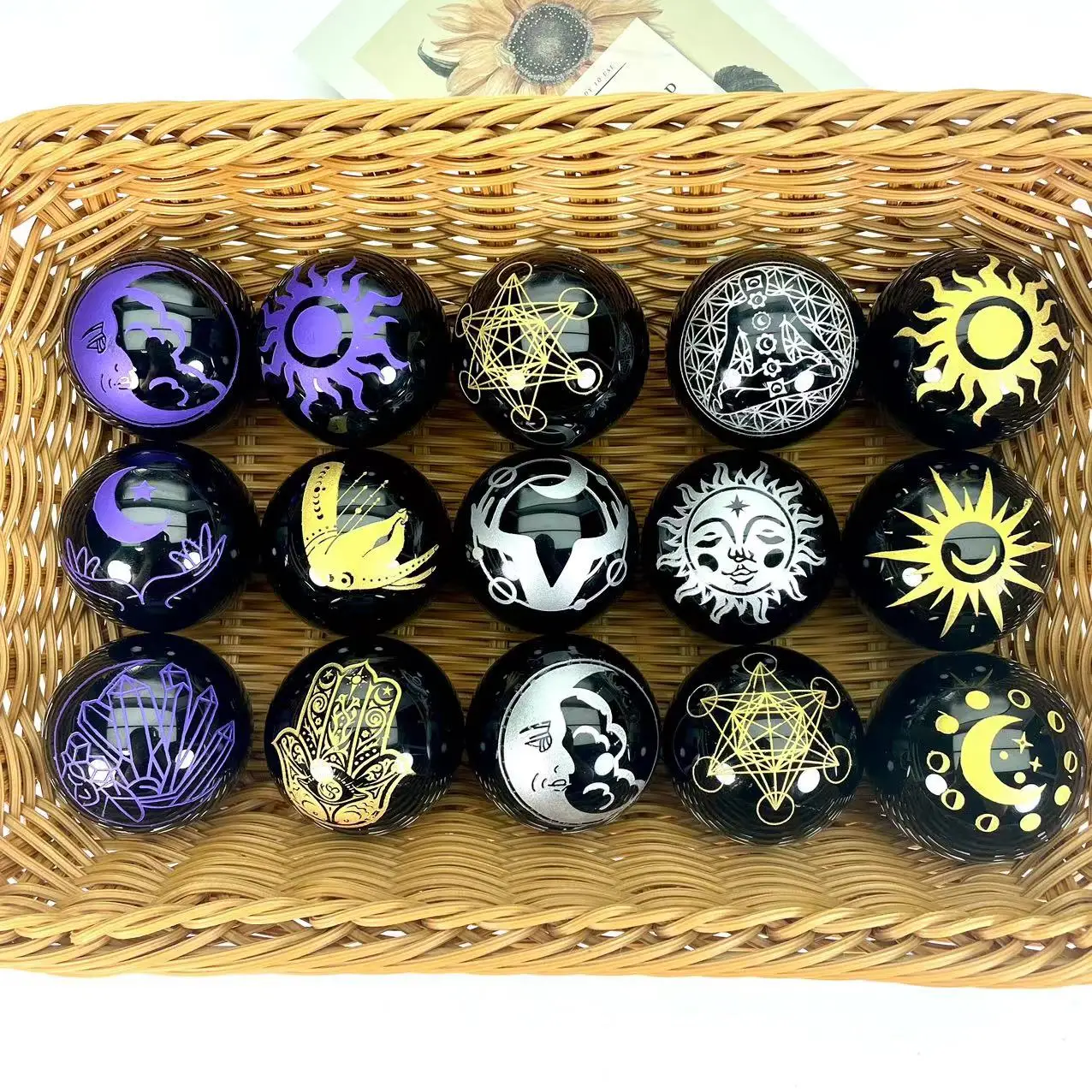 wholesale price spiritual natural rock 5cm obsidian quartz crystal sphere with painting healing stone chakra crystal gemstone