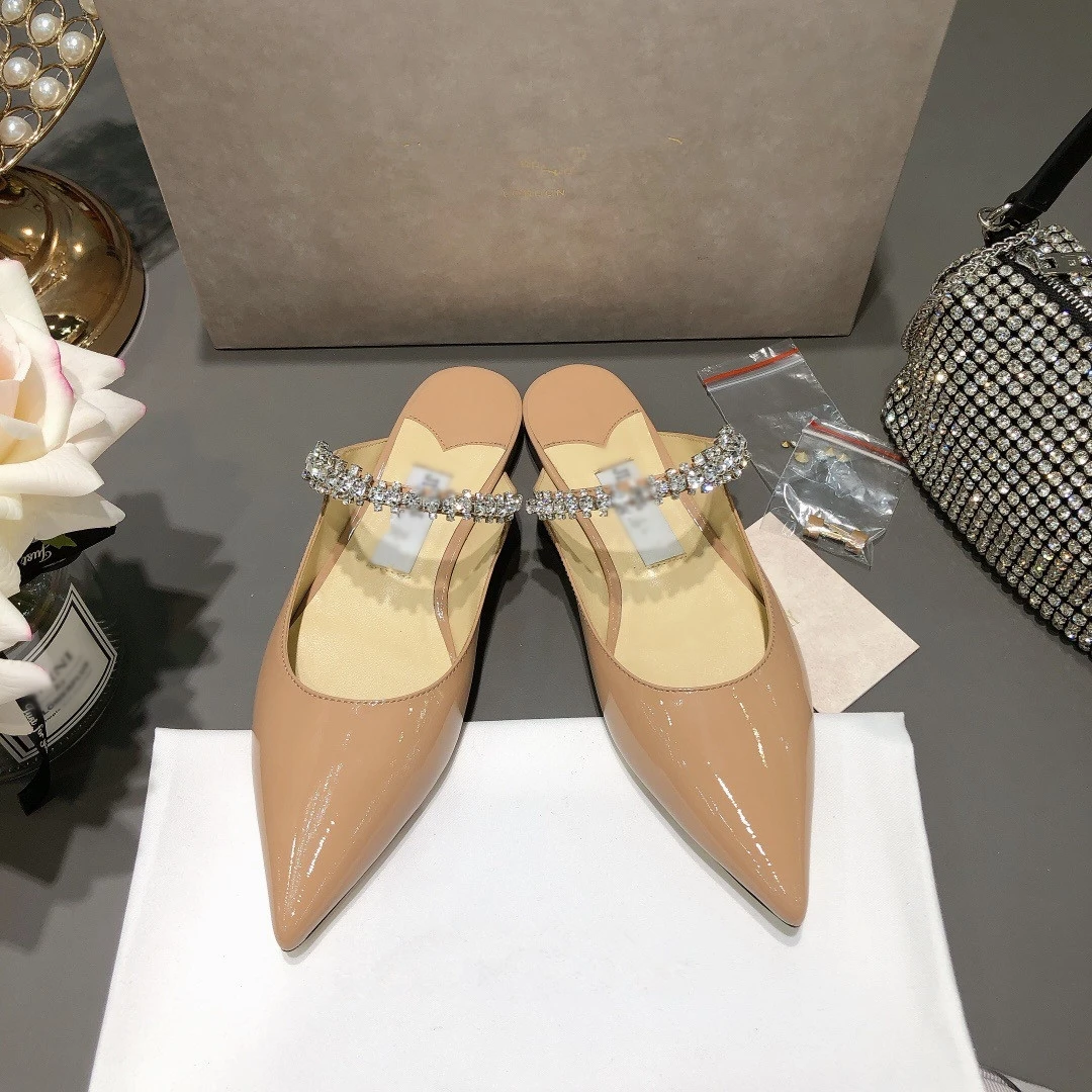 Wholesale designer brand sandal fashion ladies rhinestone flat slipper summer sequins pointed toe sandals for women