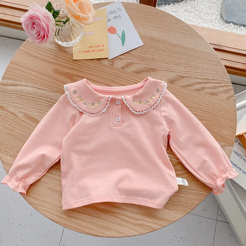 2025 Spring Toddler Baby Shirts For Girls Collar Blouses Vintage White Casual Cotton Girls Blouses