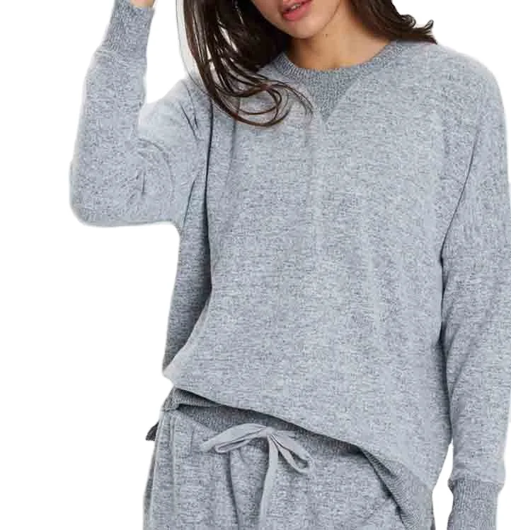 Pajama Knitted Long Bamboo Sleepwear Women Sweatshirt and Pants Home Wear Sets
