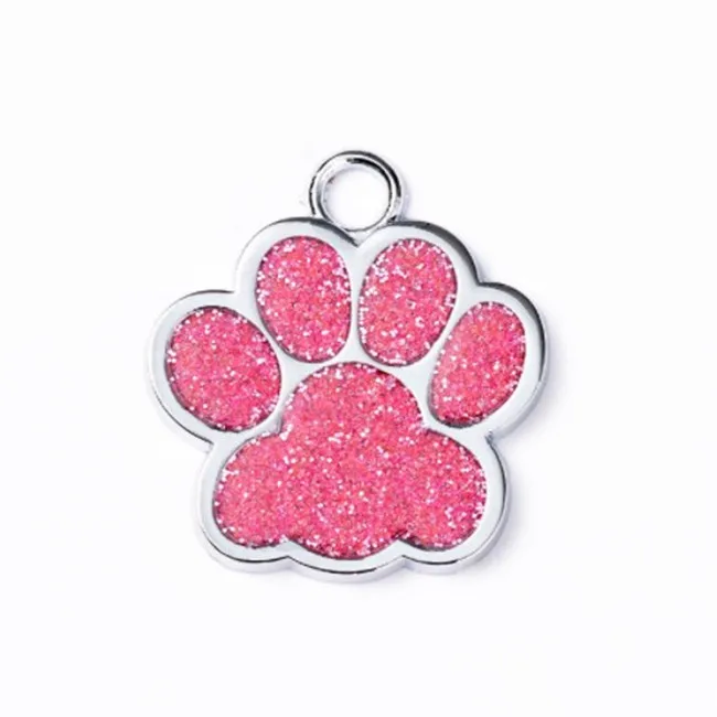 metal pet tag zinc alloy identity card flash powder footprint lettering dog tag paw keychain