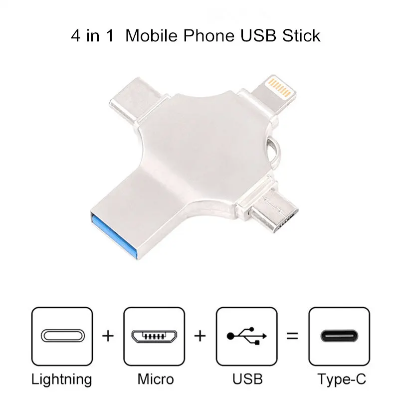 4 в 1 Otg Usb флэш-накопитель 256gb 128gb 64gb Многофункциональный для смартфонов компьютер Mac внешний накопитель памяти