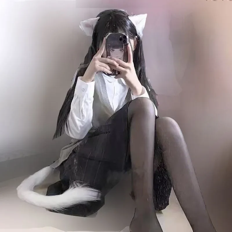 Cat tail cosplay fur tail simulation animal tail black White Gray Halloween party show cat ears