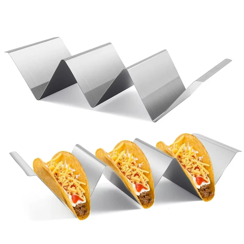 wholesale Wavy-shaped 4 pack stainless steel taco holder stand set of 4 tray style