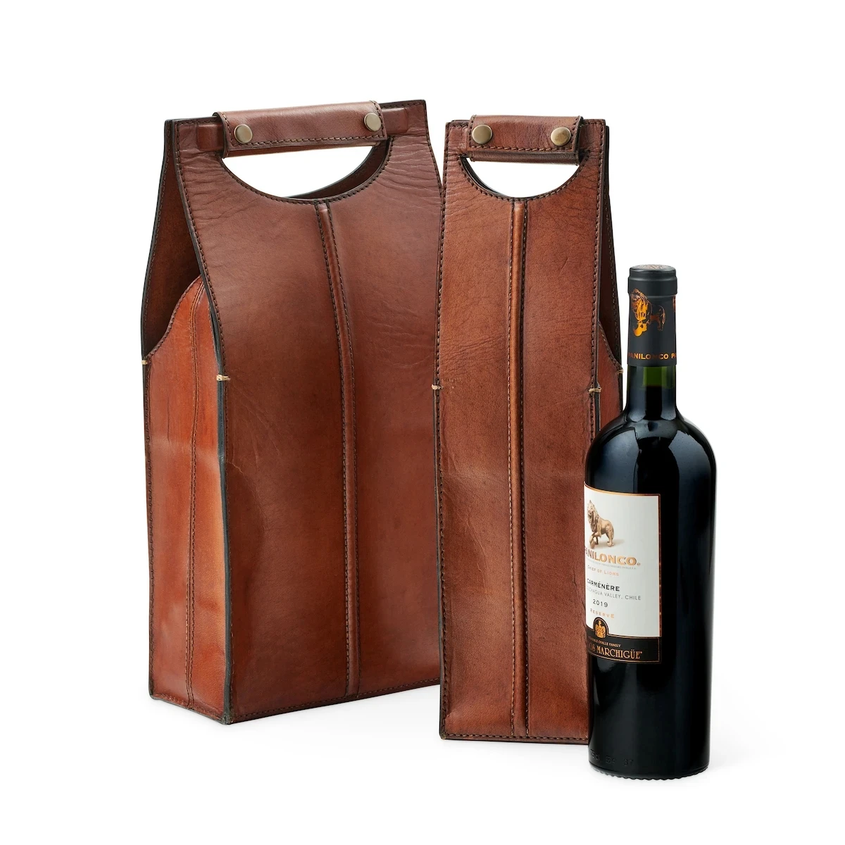 Custom single or double wine bottles leather wine carrier