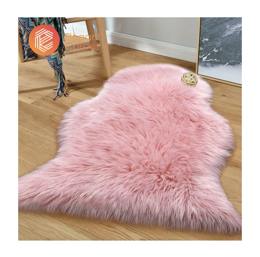 Fluffy pink artificial sheepskin bedside faux fur rug carpet