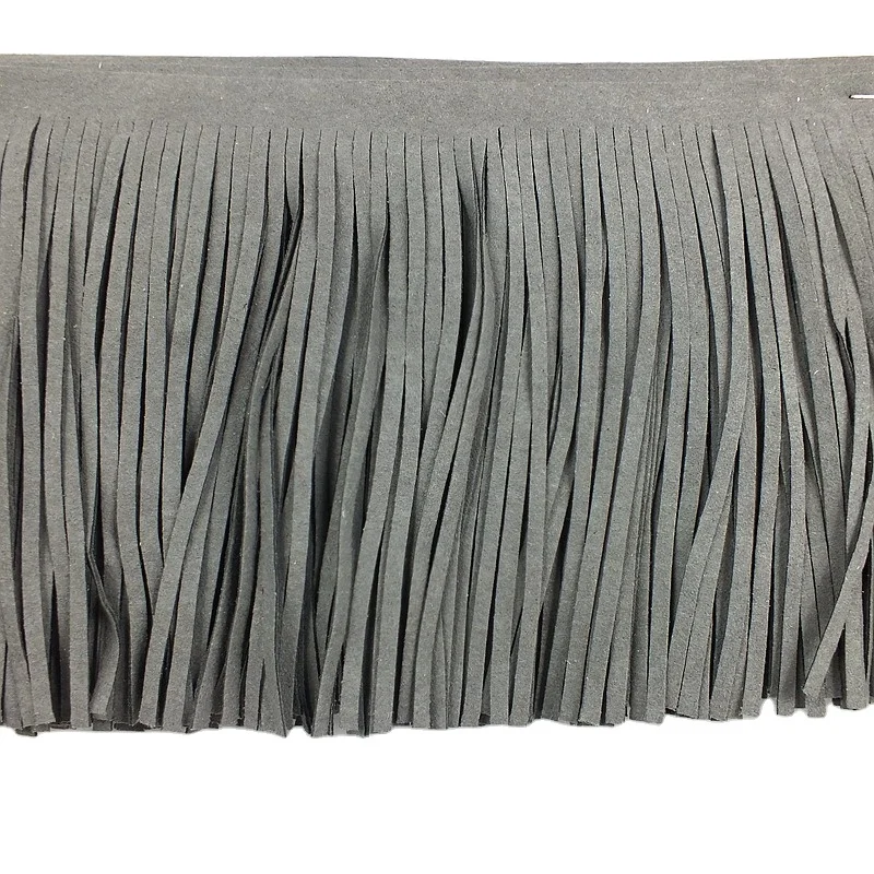 eco-friendly black long leather fringe trim for dress