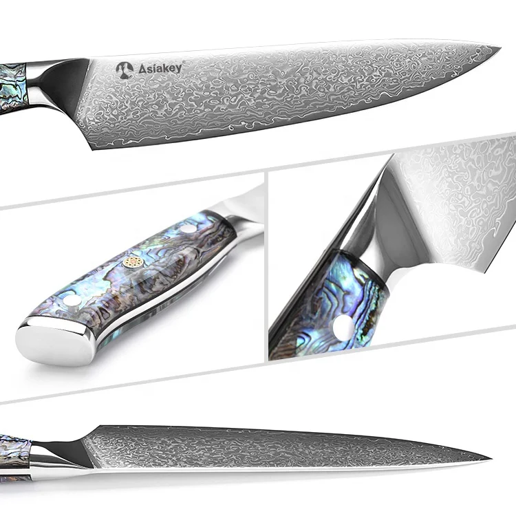 Yangjiang Asiakey Factory 8 Inch Japanese Master Gyuto Knife Damascus Steel Chef Knife With Abalone Shell Handle