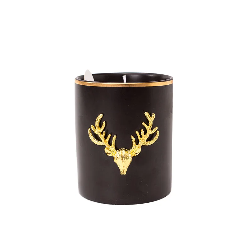 
Ceramic cup scented candle Christmas deer candle cup handmade soy wax smokeless scented candle wholesale 