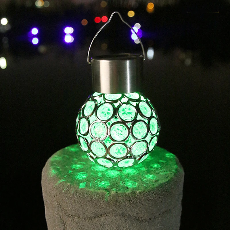 Solar Globe Hanging RGB Color Changeable LED Bulb Stainless Steel PVC Waterproof Tree Decorative Lamp for Garden Yard Flowerbed