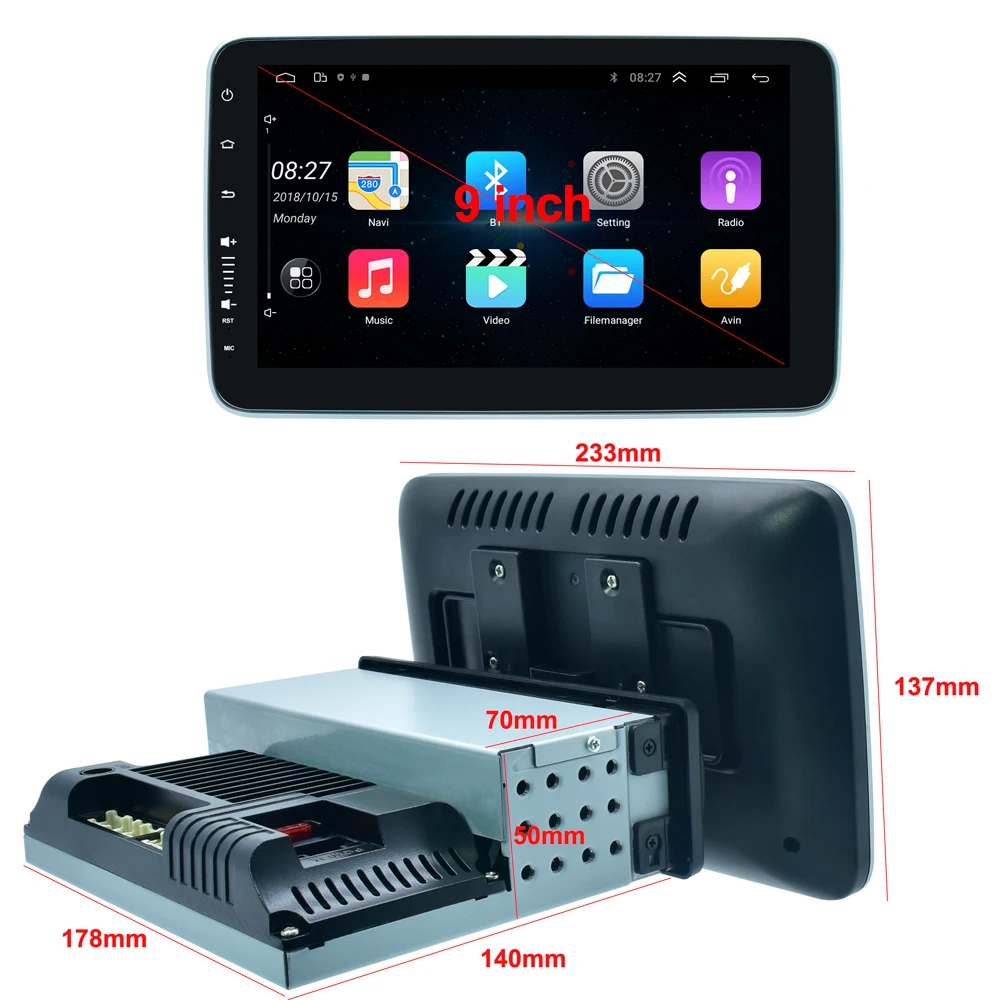 Universal 1 Din 9 Inch Carplay Android Multimedia Player Car DVD Player Rotatable 360 Degree Car Rotating Car Radio