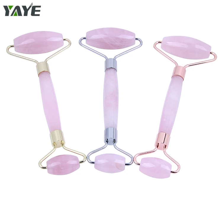 High Grade Metal Facial Massage Roller Natural Rose Quartz Jade Roller Slimming Anti Wrinkle Cellulite Beauty Roller
