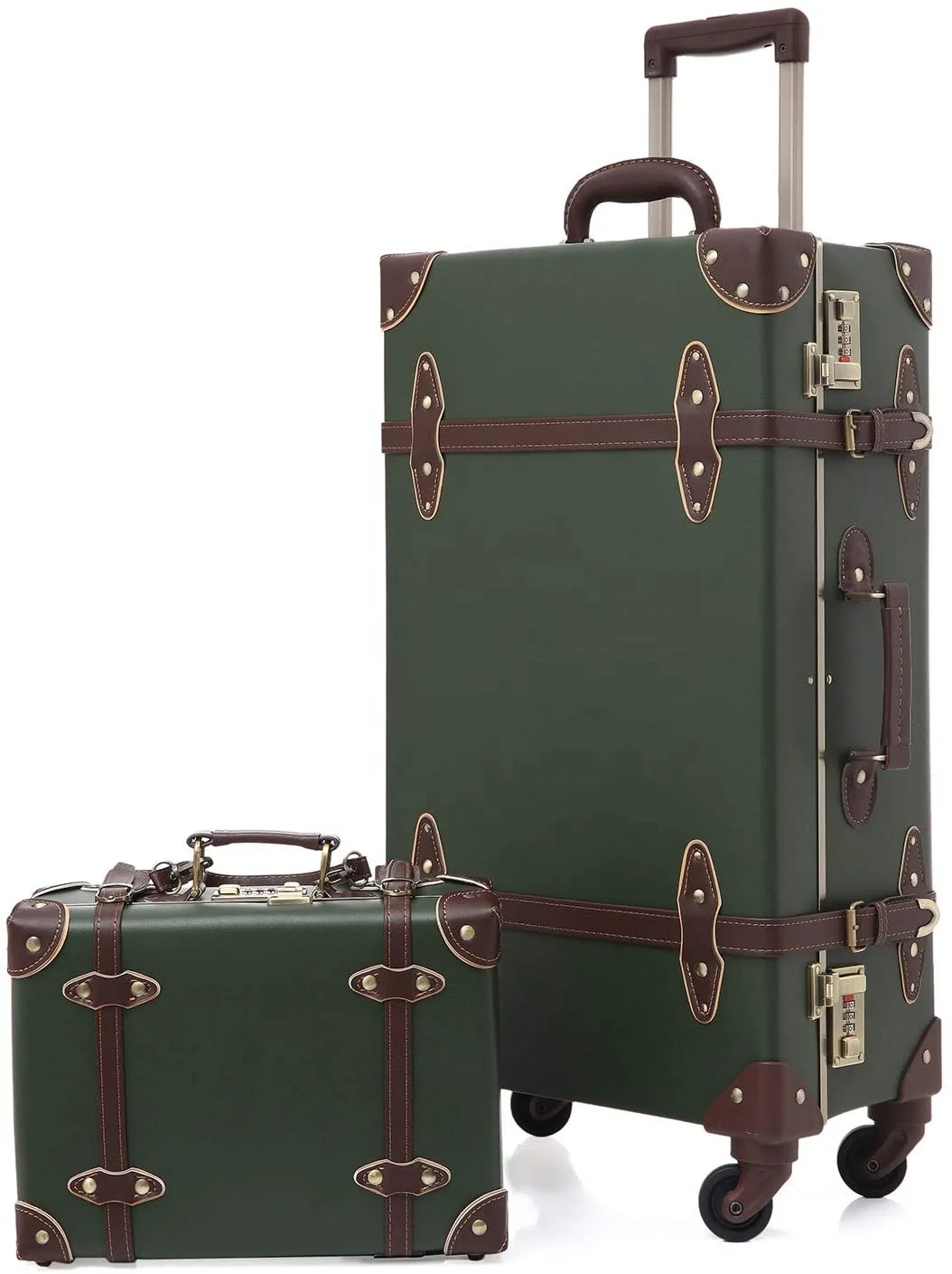 Vintage Trunk Combination Luggage Sets of 2 Piece, Hard Shell Retro Travel Suitcase with Wheels