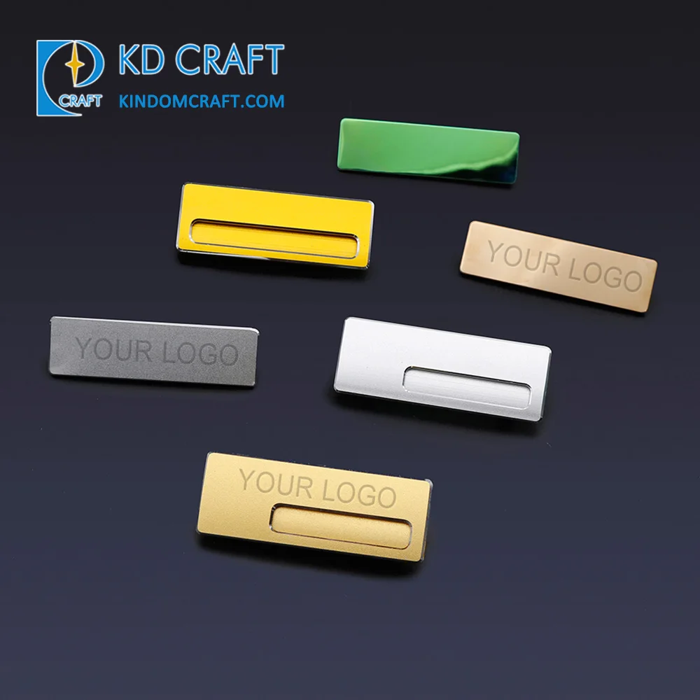 Wholesale custom stainless steel branded logo work CEO name tag reusable pin rectangular employee metal magnetic name badge