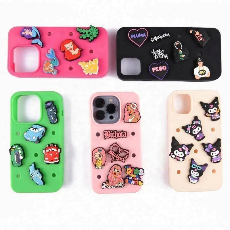 2025 HOT SALES Peso pluma Shockproof Fashion Silicone case for iphone 15 14 13 12 11 pro max phone cover put PVC charms in