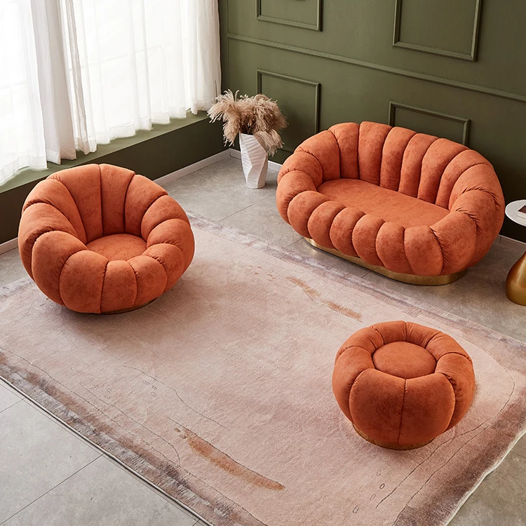 Modern design round orange pumpkin sofa chair artist loveseat chair for living room furniture accent loveseat chair