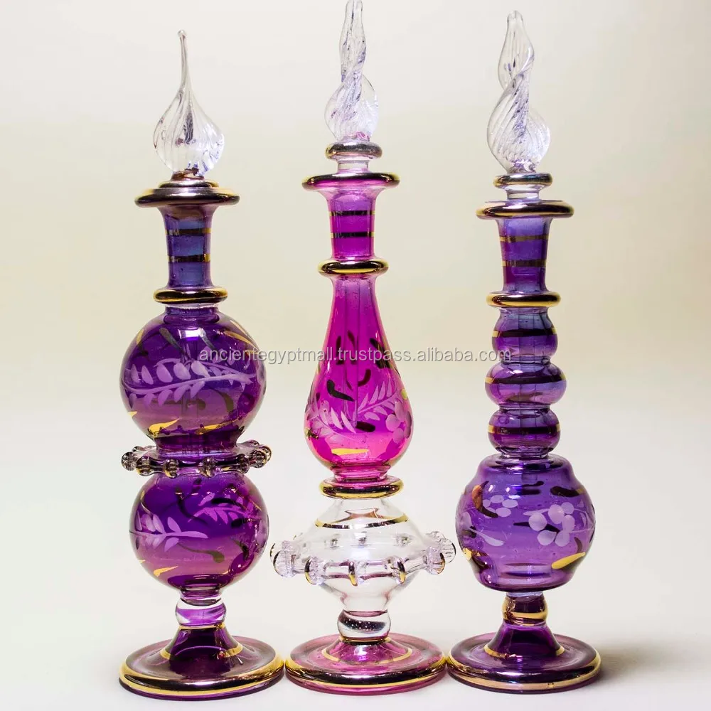
High quality Egyptian Glass Perfume Bottle with 14 k Gold - Set of 10 Different design Bottles 