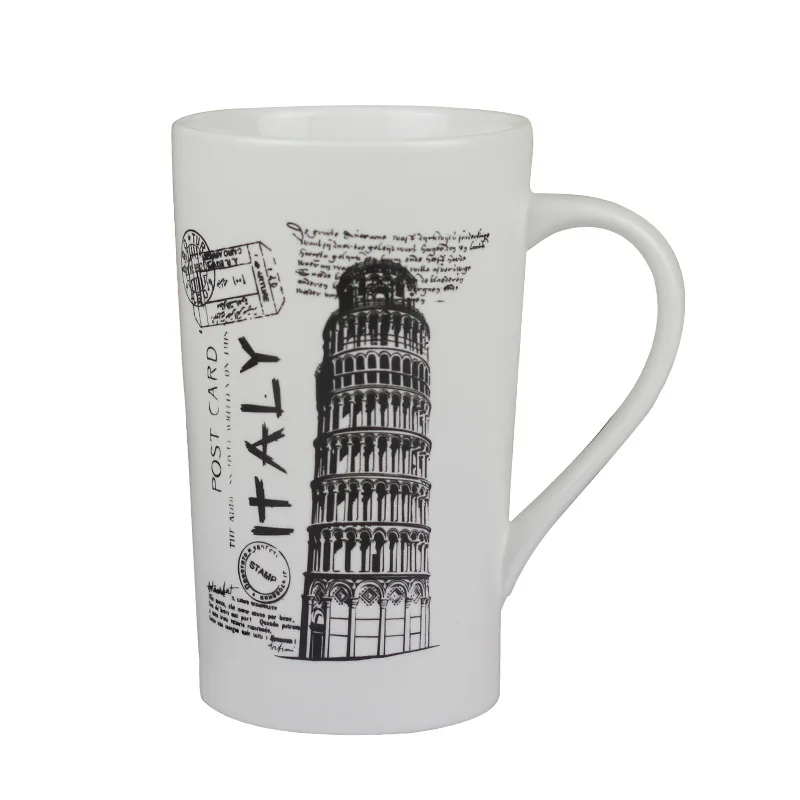 M-046 Creative Cup European matte white mark cup stainless steel spoon coffee digital ceramic cup CHAIV