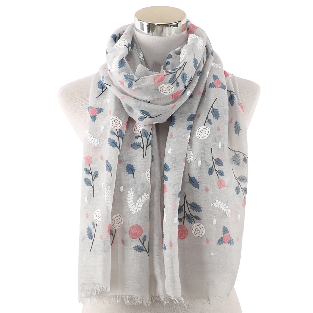Модные весенние шарфы с цветочным рисунком 2021, розовый, голубой, белый цветочный шарф из вискозы для женщин